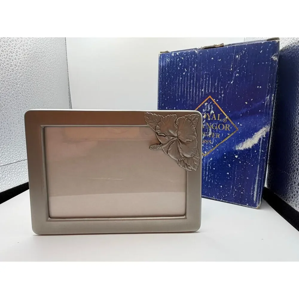 Royal Selangor Pewter Picture Frames Lot of 3 Floral Hibiscus Diagonal Corners